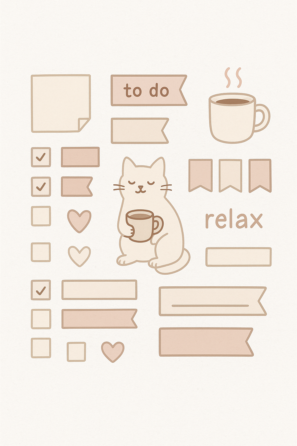 Cozy Productivity Sticker Pack | Self-Care Digital Stickers for Goodnotes & Journaling