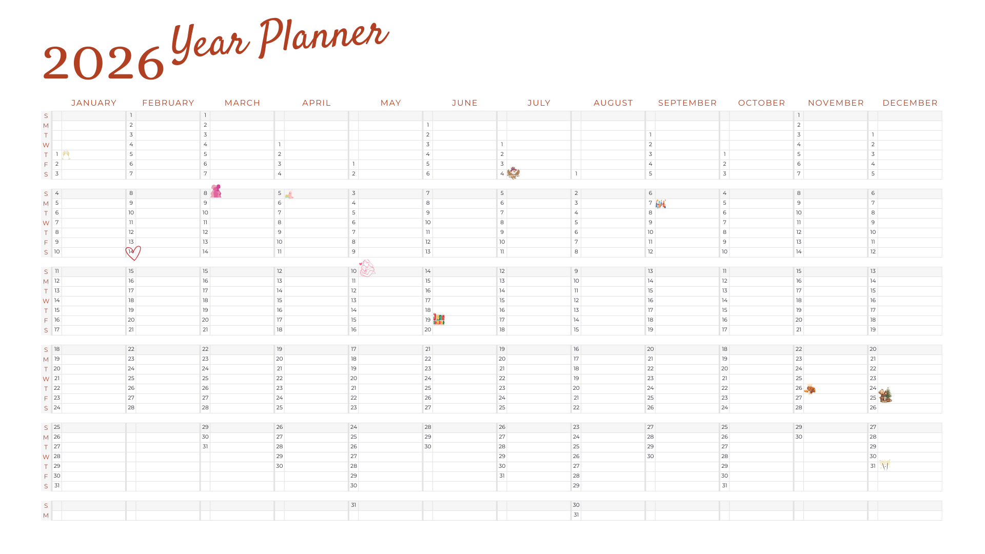 2026 at a Glance: Your entire year, organized on a single page.