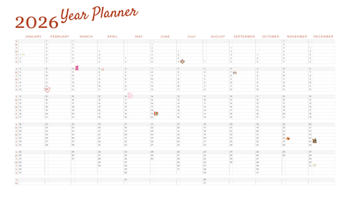 2026 at a Glance: Your entire year, organized on a single page.