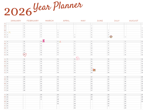 2026 at a Glance: Your entire year, organized on a single page.